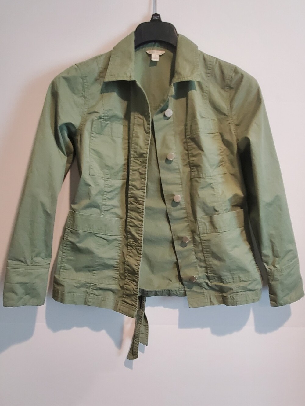 Cato Army Green Belted Button Down Shacket  Collared Size Small